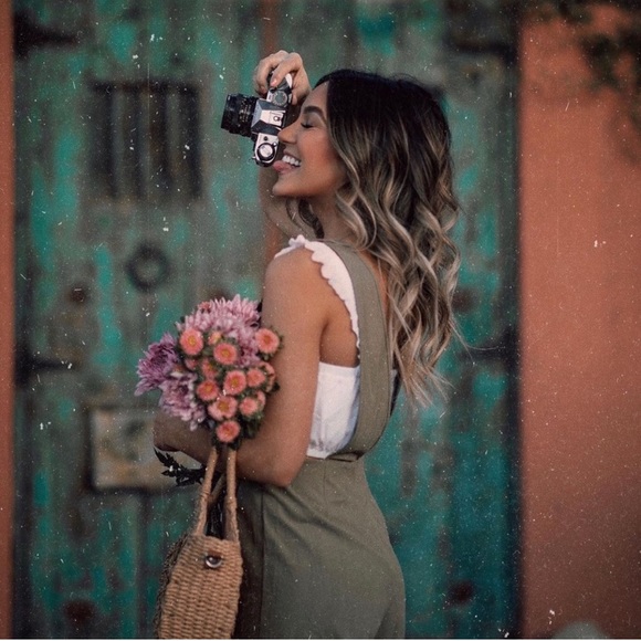 Olive Green Deep V-Neck Cropped Jumpsuit - Picture 2 of 7